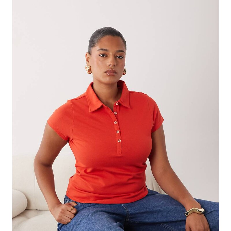 ASOS Curve ASOS DESIGN Curve picquot shrunken polo in red