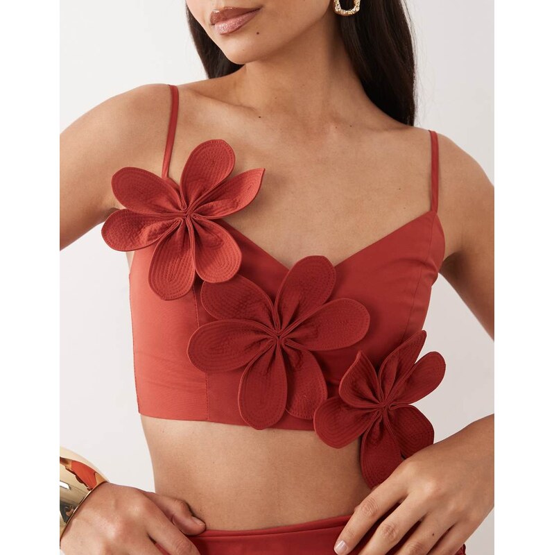 ASOS LUXE co-ord floral crop top in rust-Brown