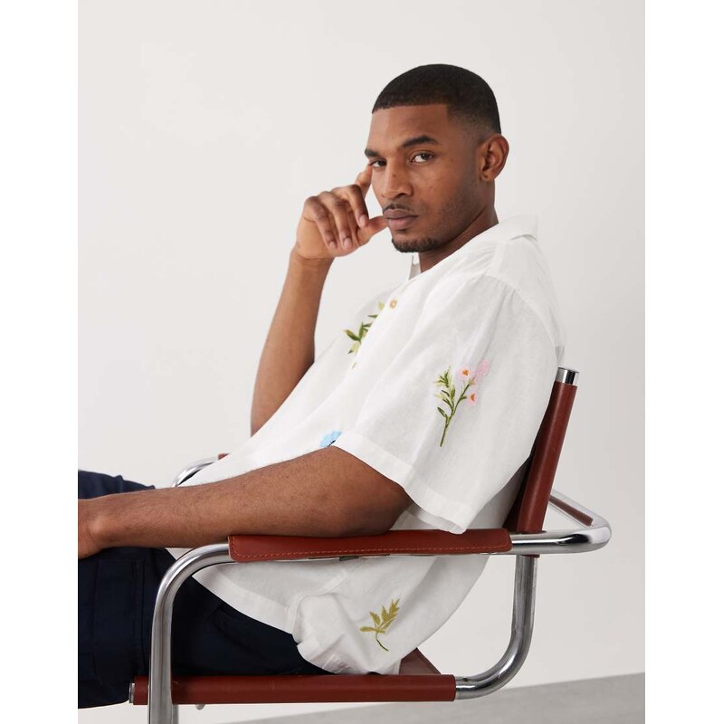 ASOS DESIGN boxy oversized shirt with linen with floral