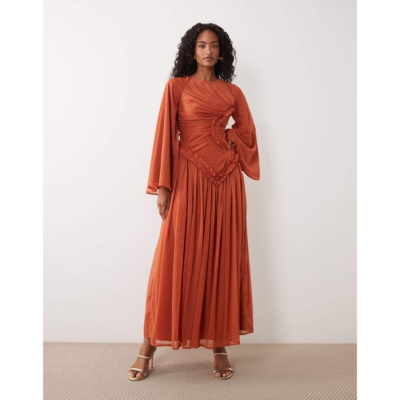 ASOS DESIGN crinkle chiffon gathered maxi dress with micro