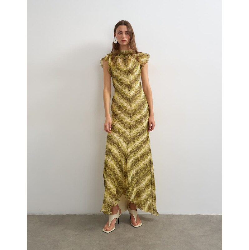 Topshop scarf detail chiffon maxi dress in yellow animal print