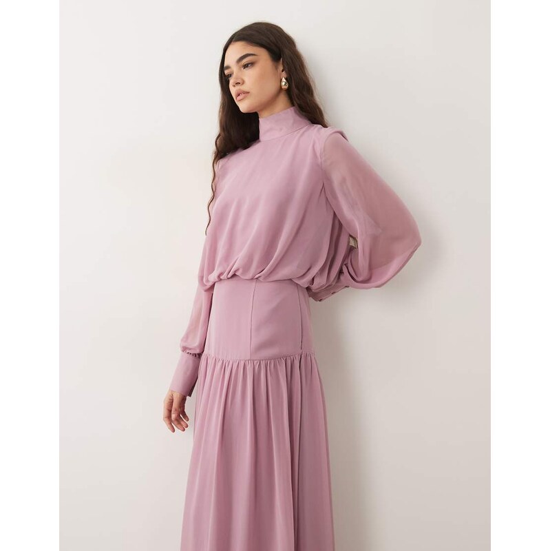ASOS DESIGN high neck deep cuff maxi dress in lilac-Purple