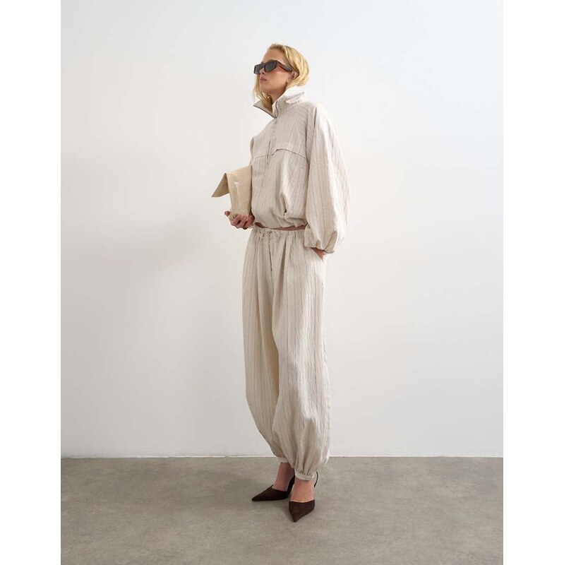 Topshop co ord modal balloon trouser in ivory stripe-White
