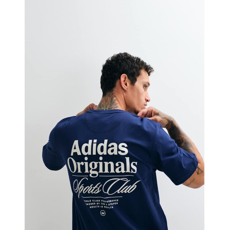 adidas Originals t-shirt with sports club back print in navy