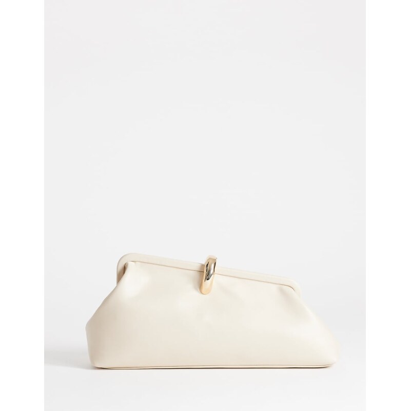 Topshop Carlie medium clutch with hardware in stone-Neutral