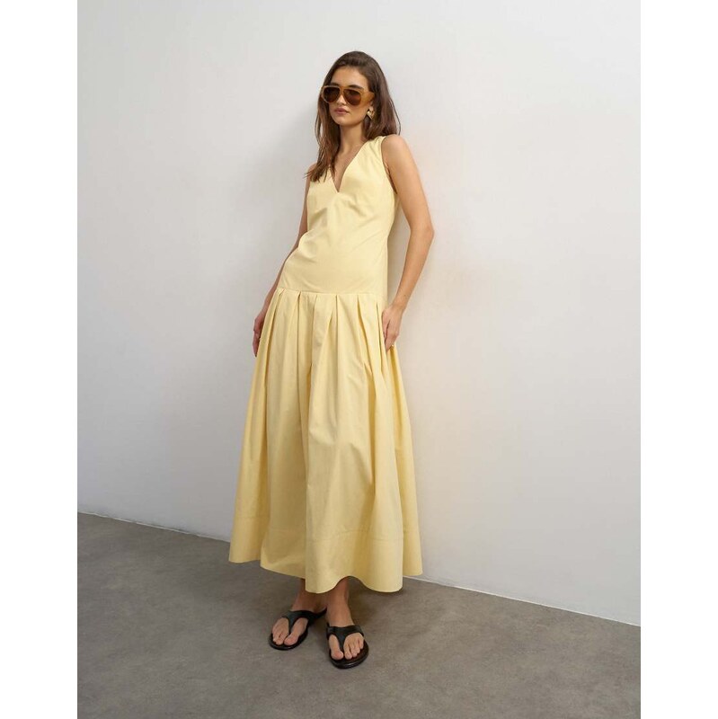 Topshop poplin structured dropped waist maxi dress in buttermilk
