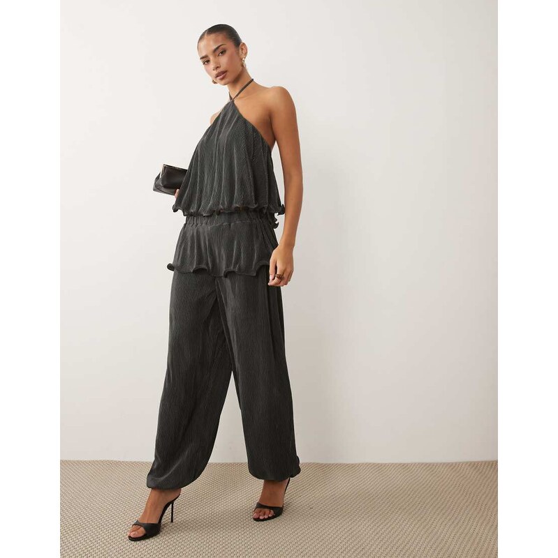 ASOS DESIGN plisse bubble trousers with skirt overlay in