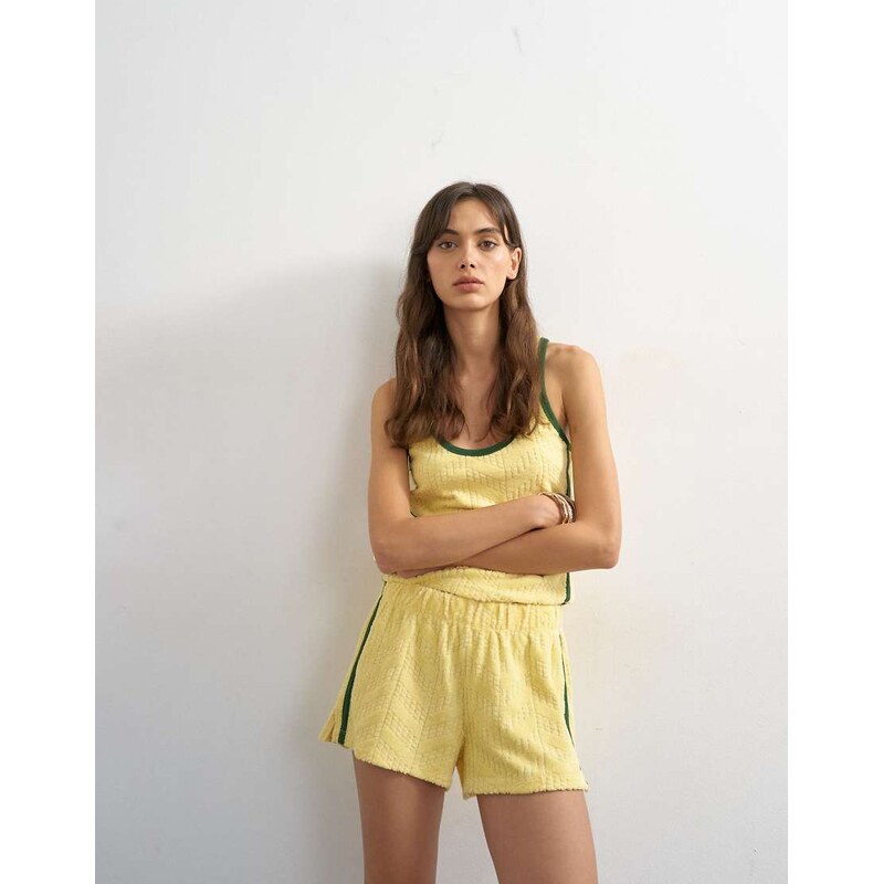 Topshop towelling stripe shorts-Yellow