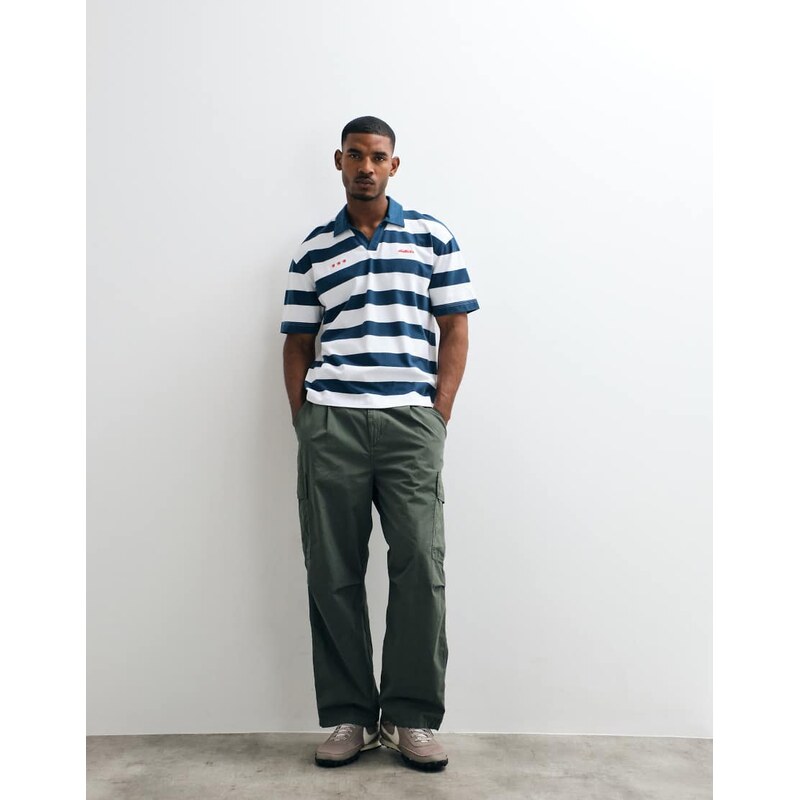 Hollister oversized short sleeve polo in navy and white stripe