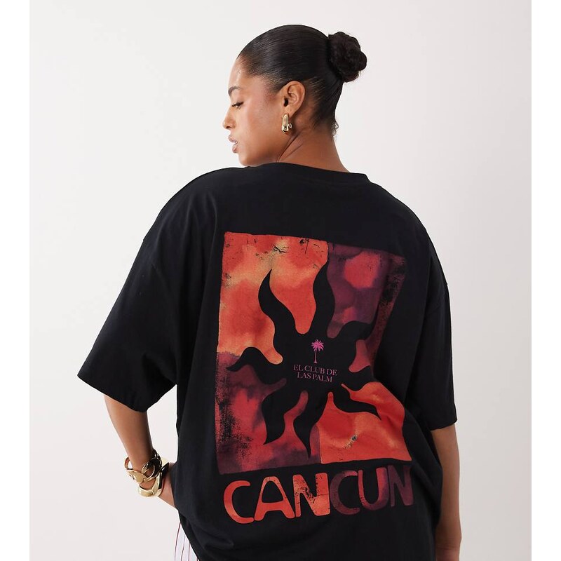ASOS Curve ASOS DESIGN Curve oversized t-shirt with Cancun sun