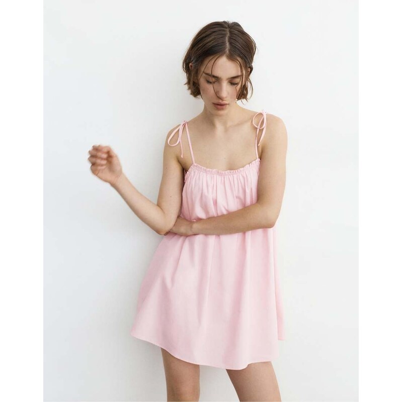 Pull&Bear Short strappy ruffle dress in pink