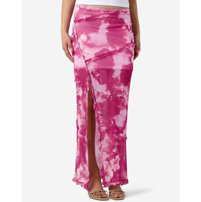 Noisy May Maxi Skirt with Side Slit in Pink Pattern