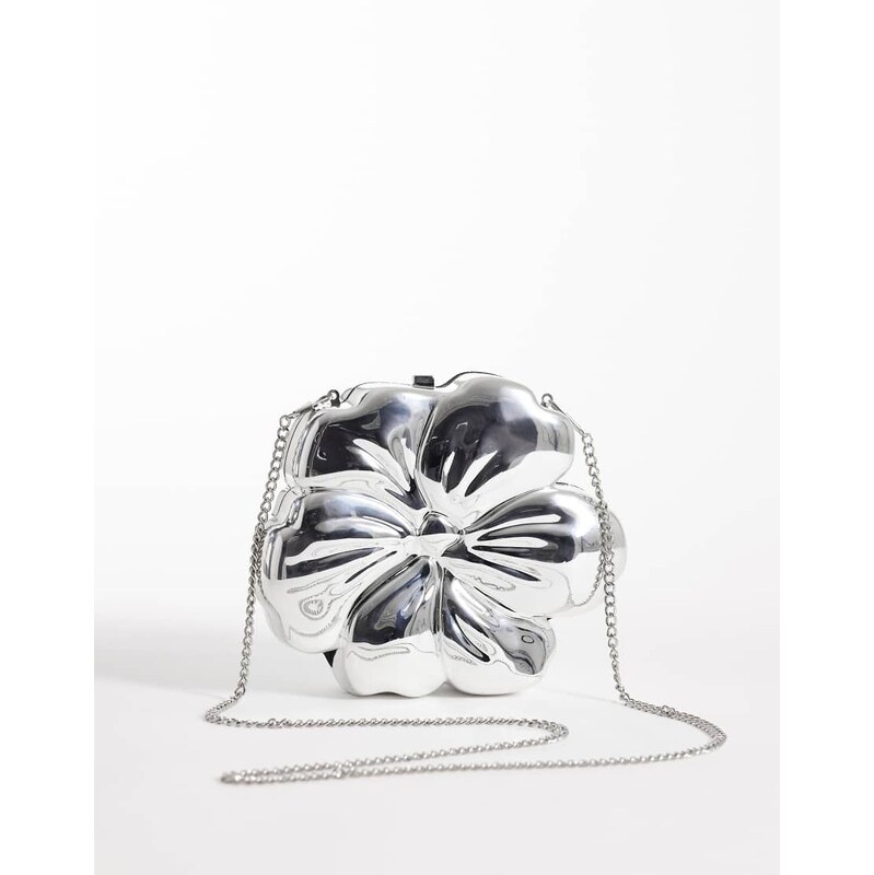 True Decadence flower shaped shoulder bag in silver metal