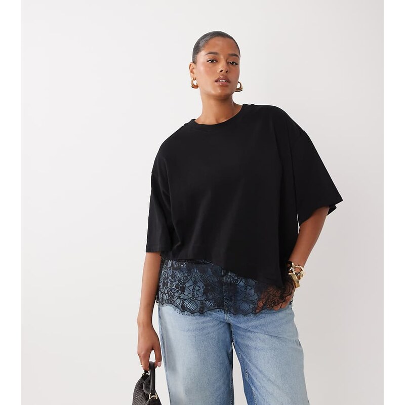 ASOS Curve ASOS DESIGN Curve short sleeve t-shirt with lace hem