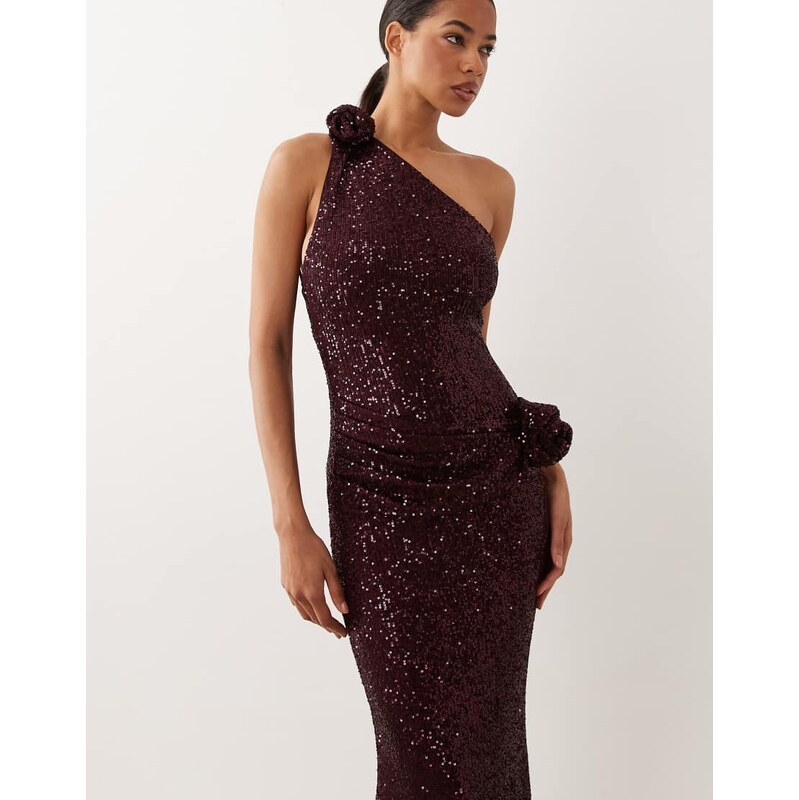 ASOS DESIGN one shoulder sheet sequin midi dress with swirled