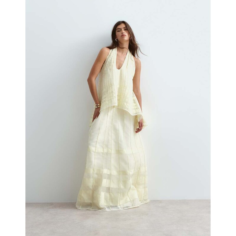ARRANGE scoop neck organza halter trapeze maxi dress with linear