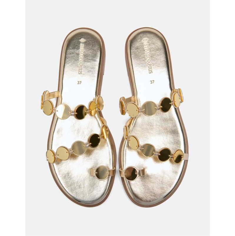 Stradivarius Flat mirror stud sandals in gold