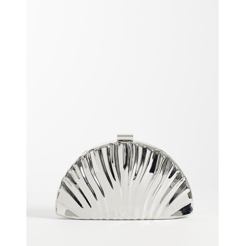 True Decadence textured hard clutch bag in silver