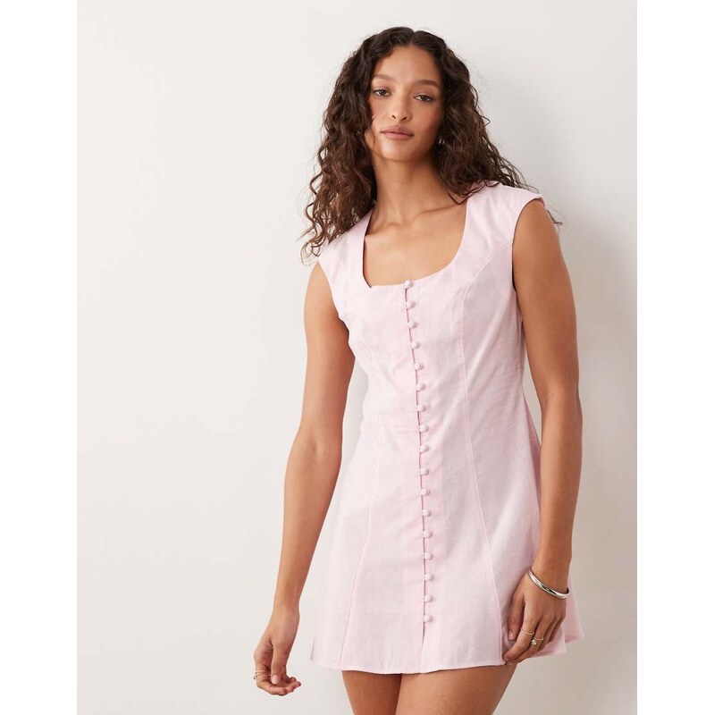 ASOS DESIGN square neck button down midi sundress in sugary pink