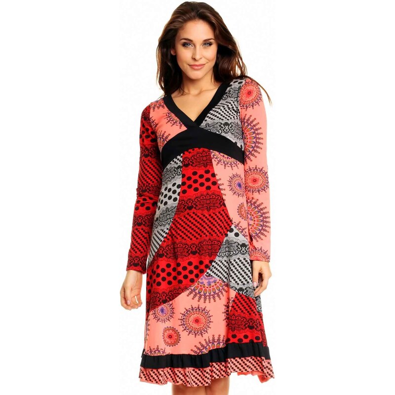 Best Emilie Fashion Dámské letní šaty DESIRE bavlněné barevné losos červená černá