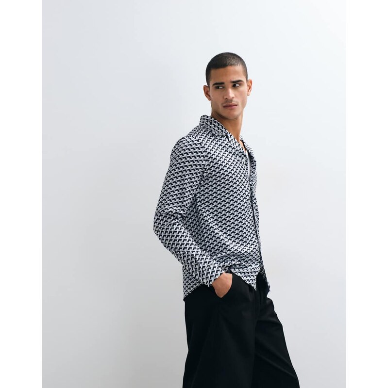 Belier revere collar long sleeve illusion print shirt in