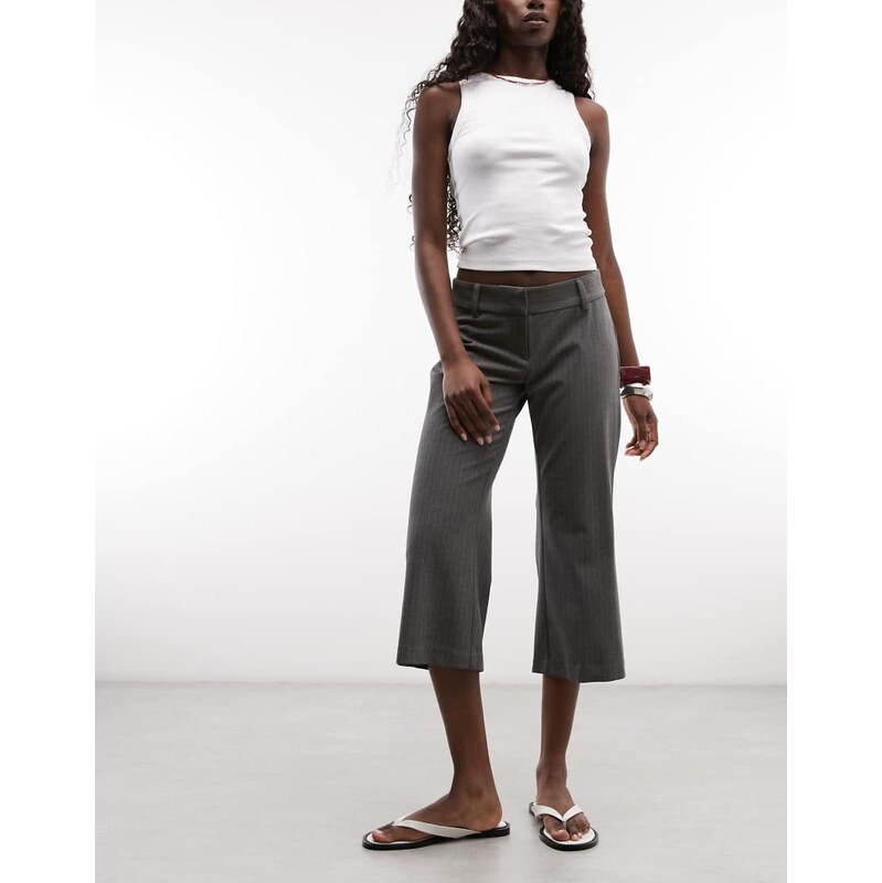 Weekday tailored capri trousers in grey pinstripe