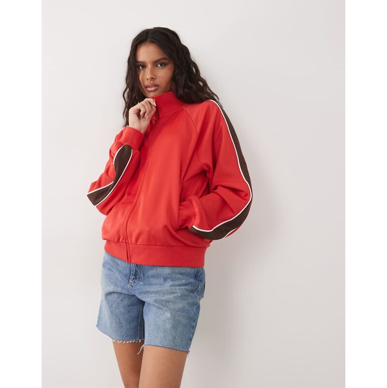ASOS DESIGN tricot zip through funnel neck jacket co-ord in red