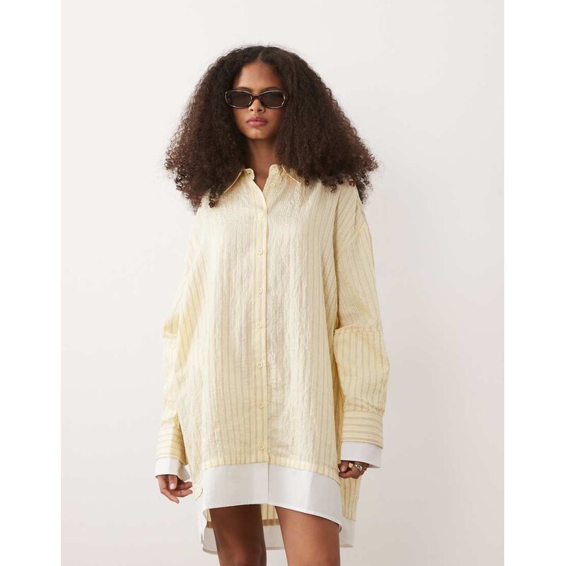 ASOS DESIGN oversized double layered shirt mini dress in yellow