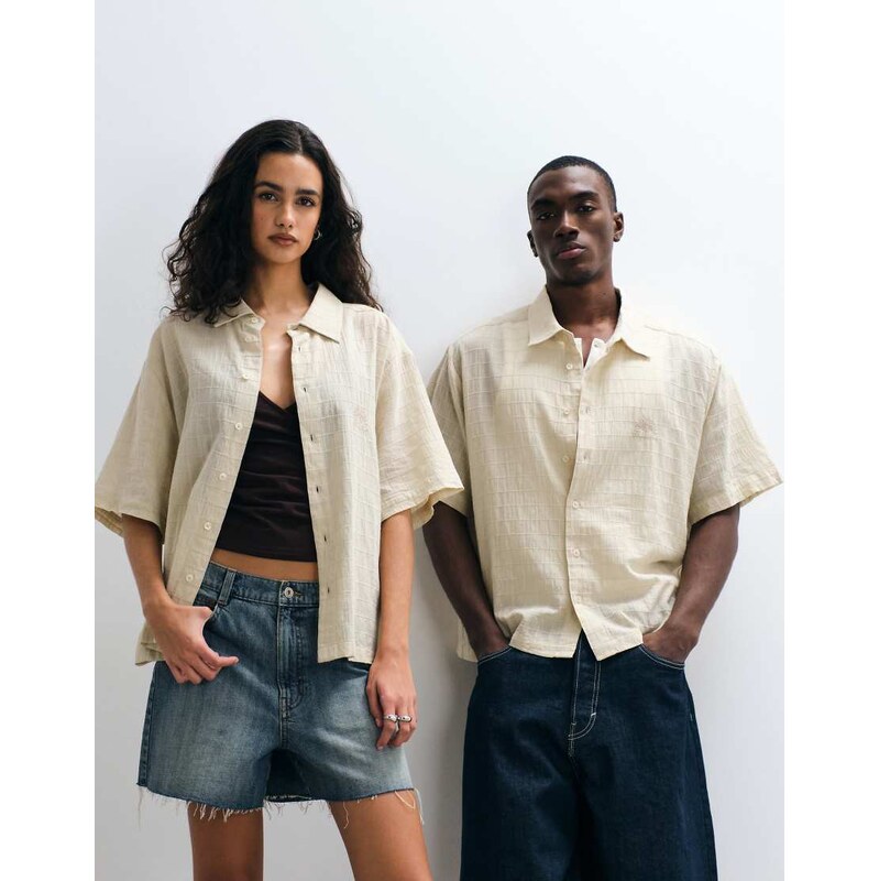 COLLUSION Unisex oversized short sleeve boxy beach shirt in