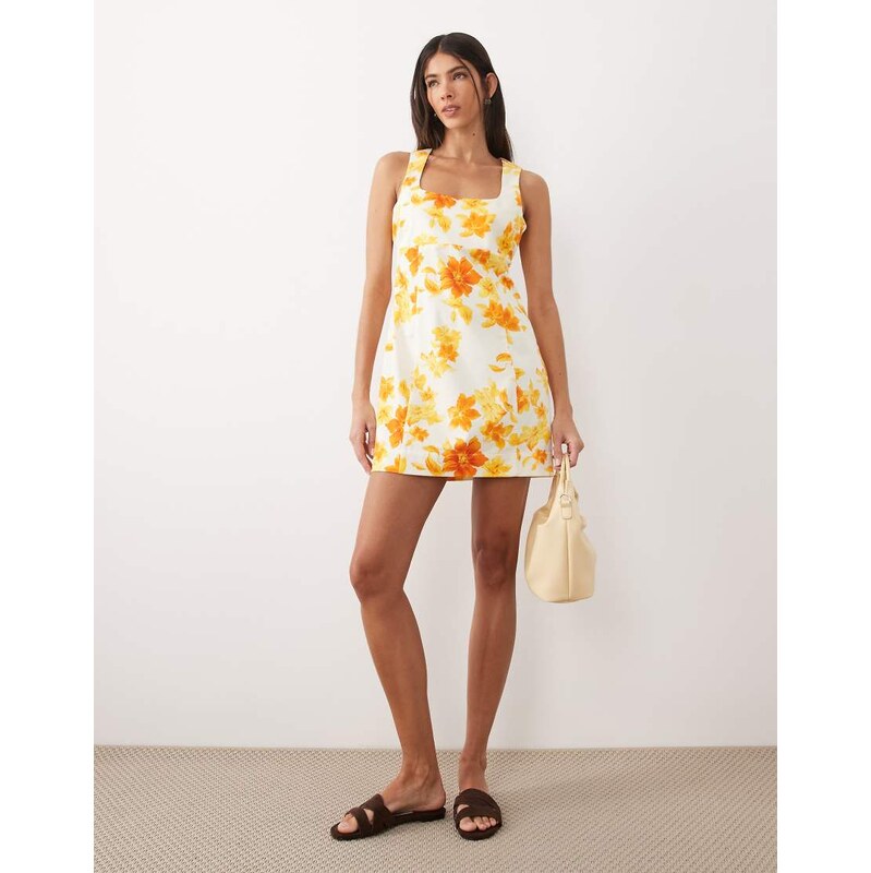 ASOS DESIGN square neck structured cotton mini sundress in