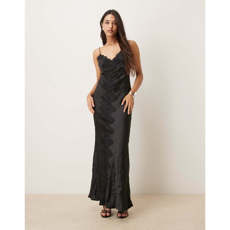 ASOS DESIGN lace detail button down front slip maxi dress in