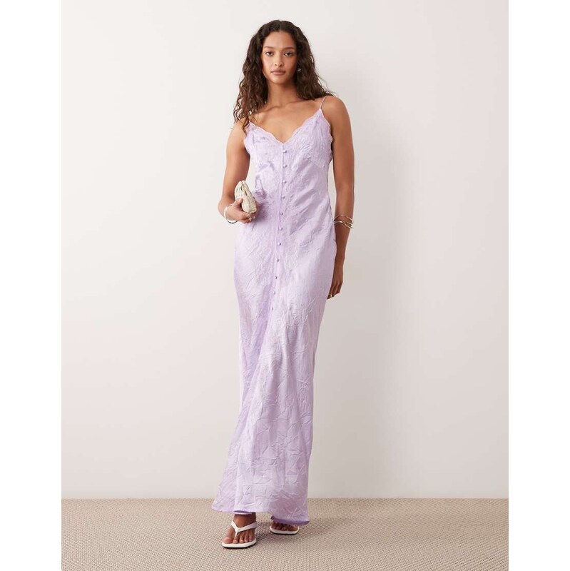 ASOS DESIGN lace detail button down front slip maxi dress in