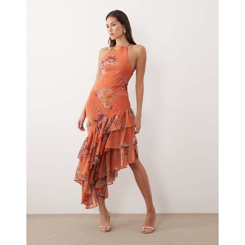 ASOS DESIGN cami ruffle hem maxi dress in orange floral print