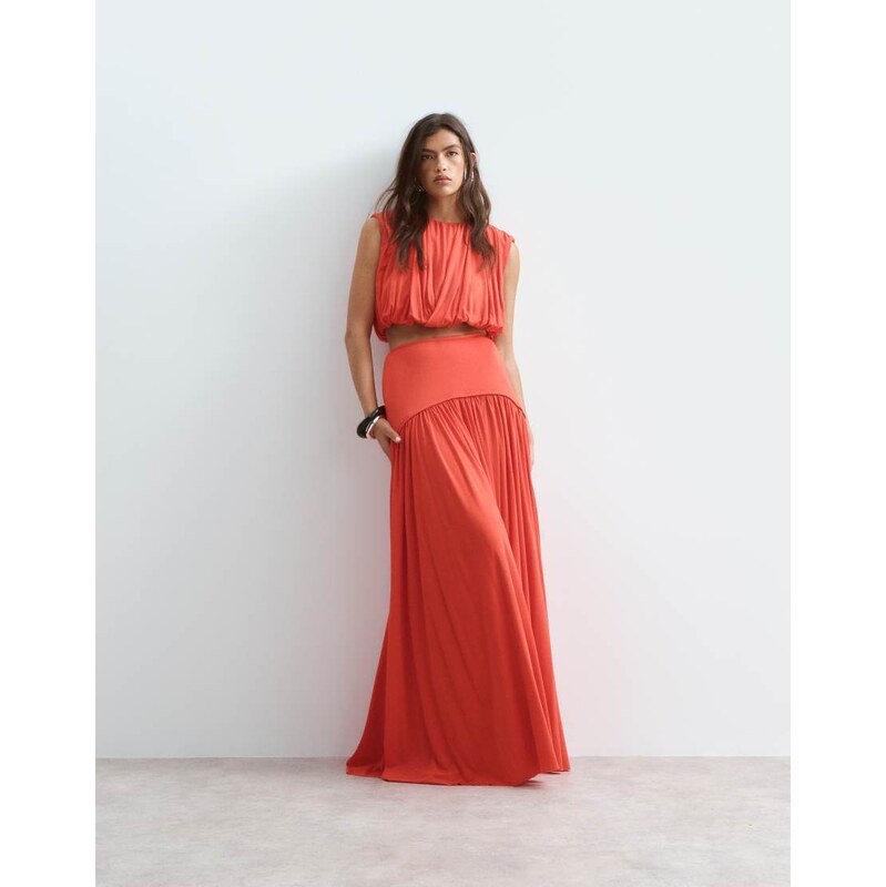 ARRANGE drop waist fluid maxi skirt co-ord in red