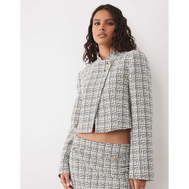 Miss Selfridge clean mandarin crop blazer in boucle-Multi
