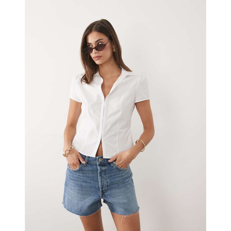 Miss Selfridge hook and eye fitted shirt in white