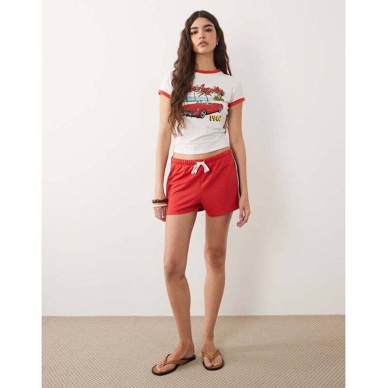 ASOS DESIGN tricot piping detail micro short co-ord in red