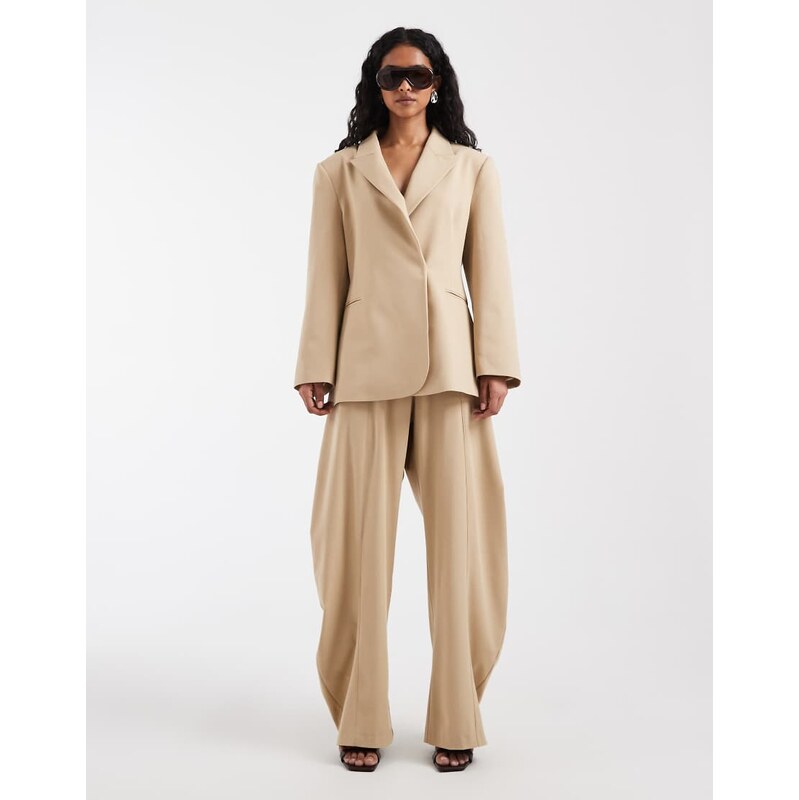 ASOS DESIGN horse shoe stacked tailored trouser in stone co-ord