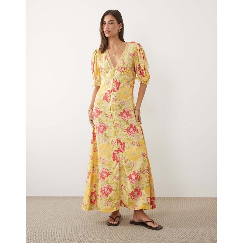 Miss Selfridge lace trim button through maxi dress in summer