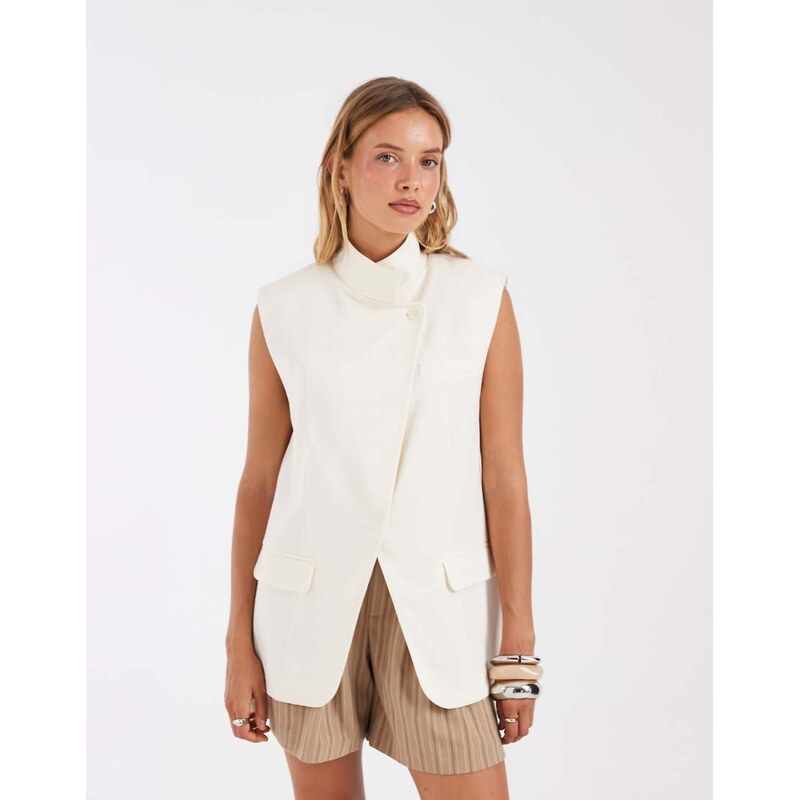 ASOS DESIGN wrap front sleeveless blazer in ivory-White