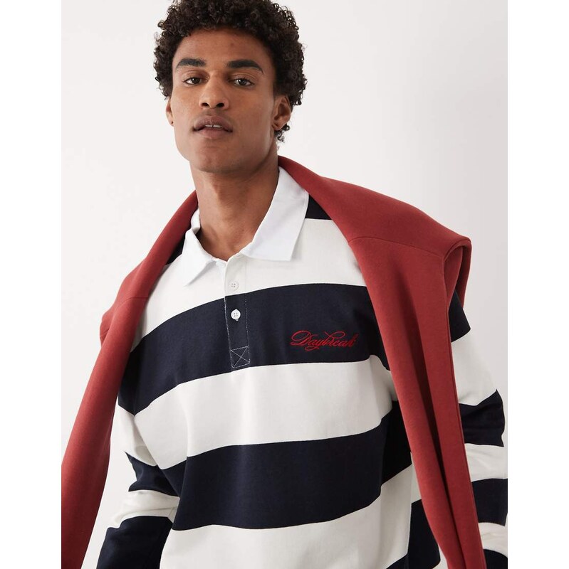 ASOS DESIGN oversized rugby polo sweatshirt in navy and white