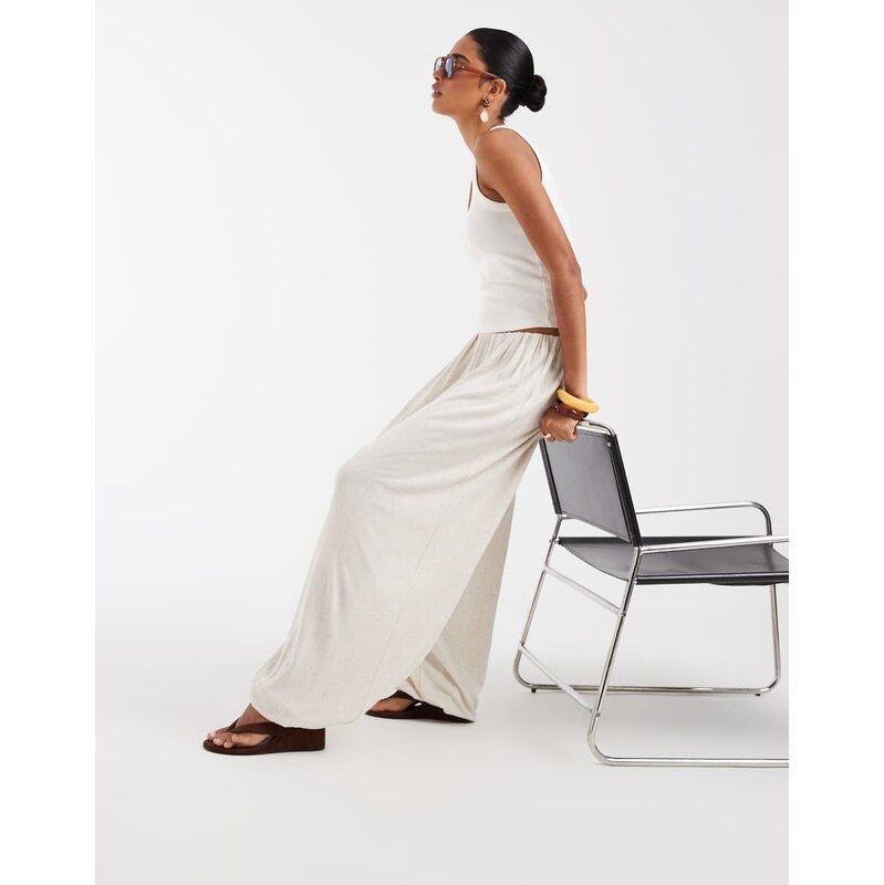 ASOS DESIGN oversized balloon leg trouser in beige jersey linen