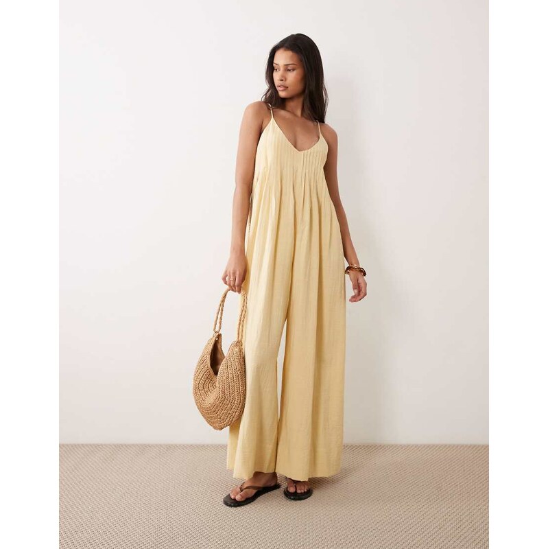 ASOS DESIGN wide leg jumpsuit with pintuck detail in buttermilk