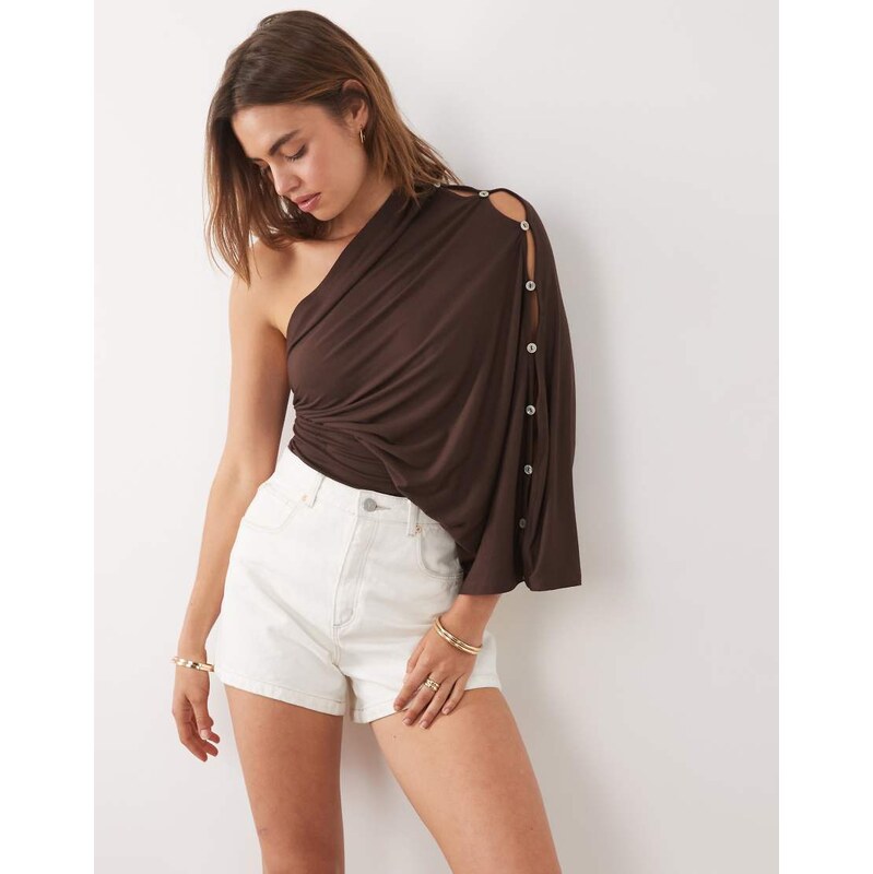 ASOS DESIGN multi way button up top in chocolate-Brown