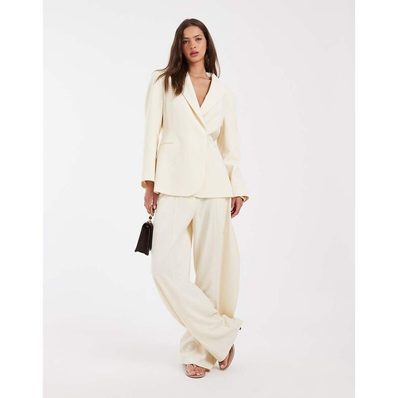 ASOS DESIGN horse shoe stacked tailored trouser in ivory co-ord
