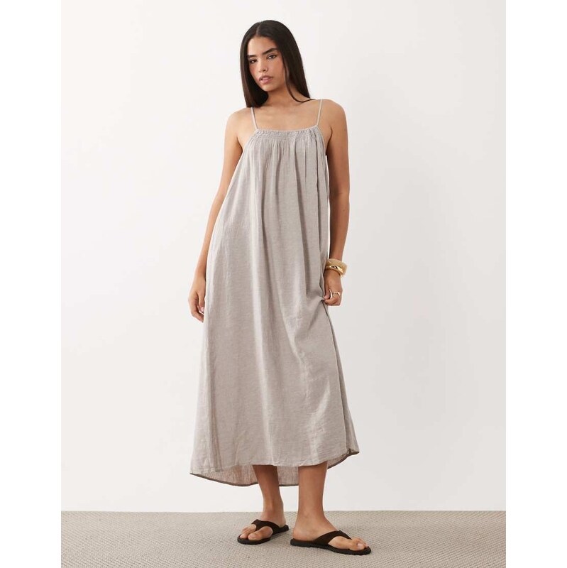 JDY linen blend cami midi dress in stone-Neutral