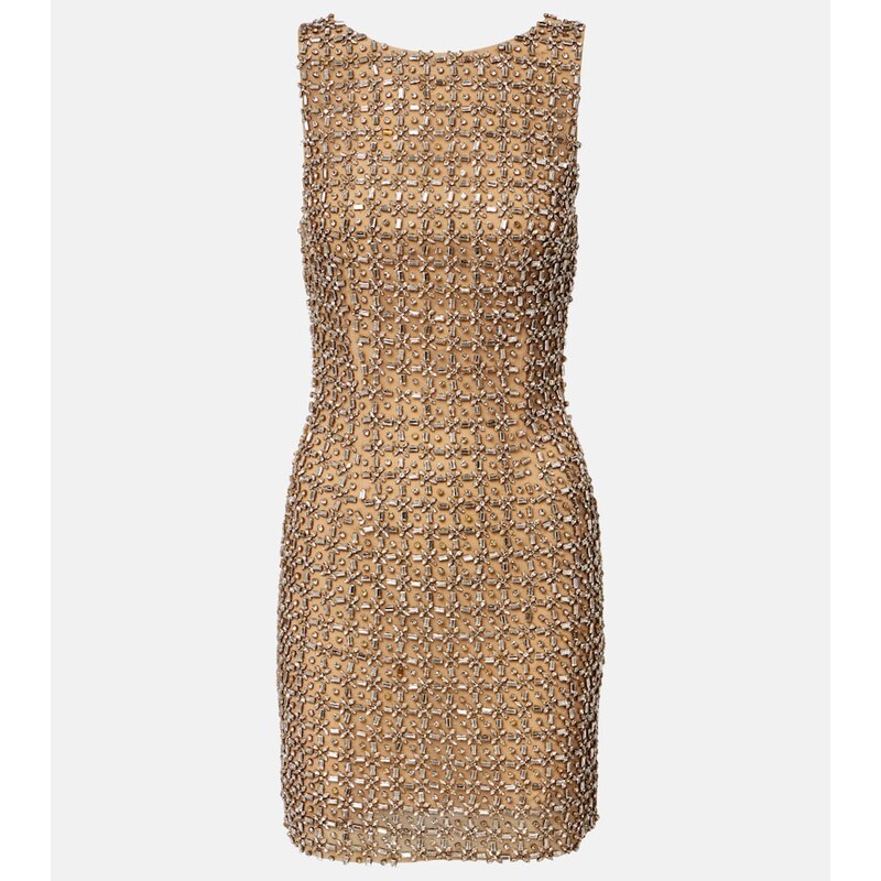 Là Fuori Gilded crystal-embellished minidress