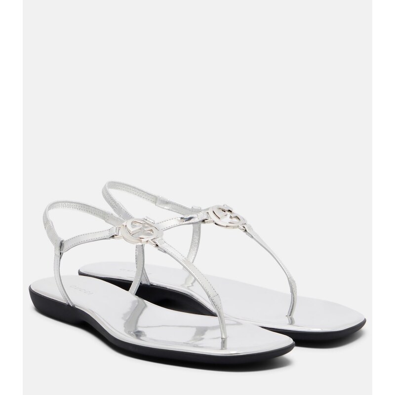 Gucci Interlocking G metallic leather thong sandals