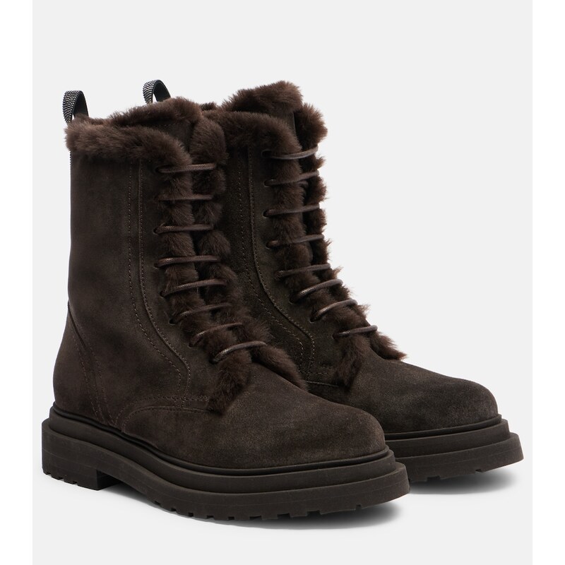 Brunello Cucinelli Monili shearling-trimmed suede lace-up boots