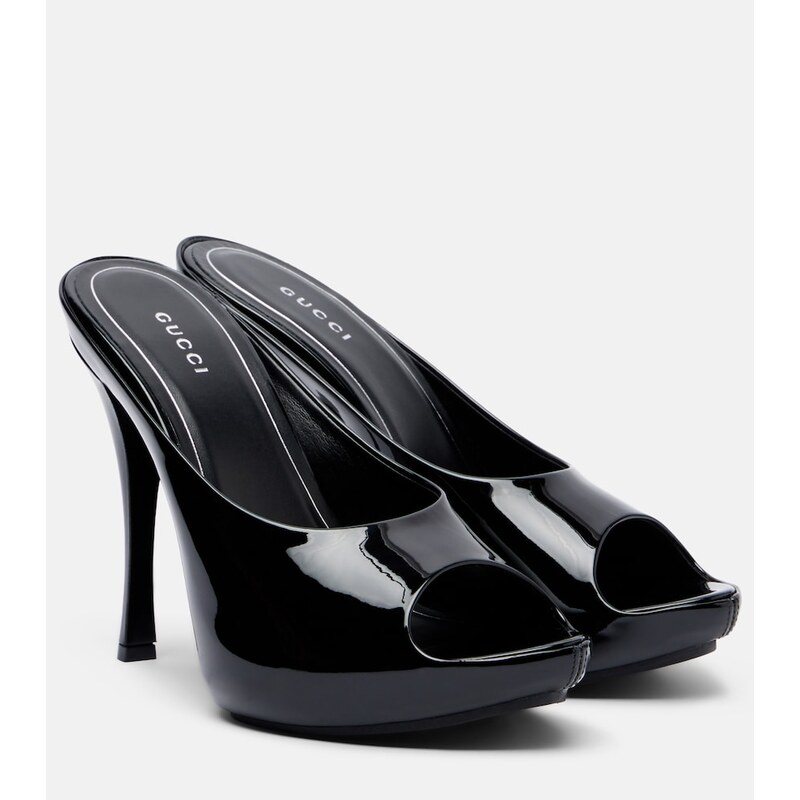 Gucci Viv patent leather platform mules
